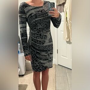 Desigual Black and Gray Patterned Long Sleeve Dress